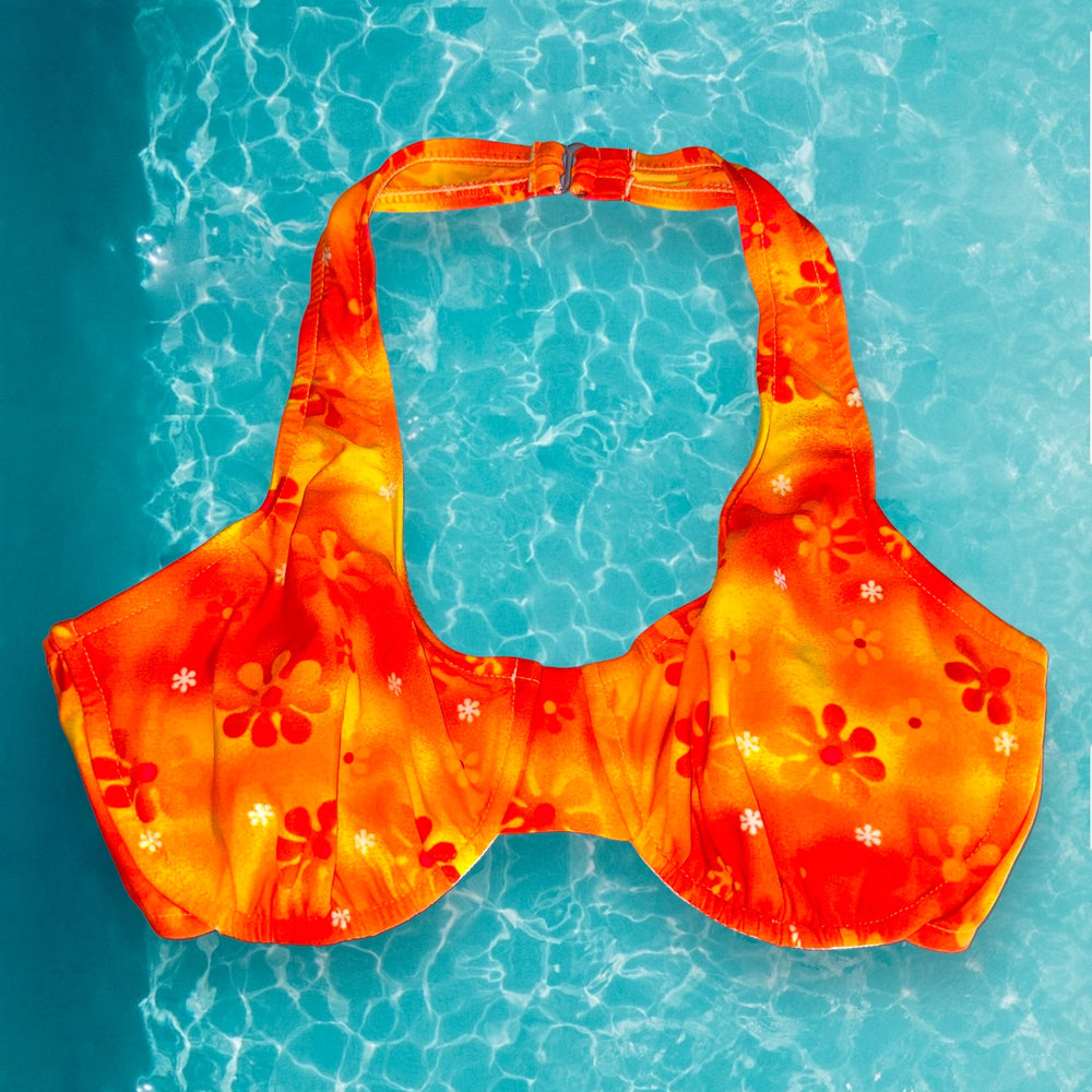 90's D-Cup Underwire Bikini Halter Top Retro Swimsuit Top | Sunburst
