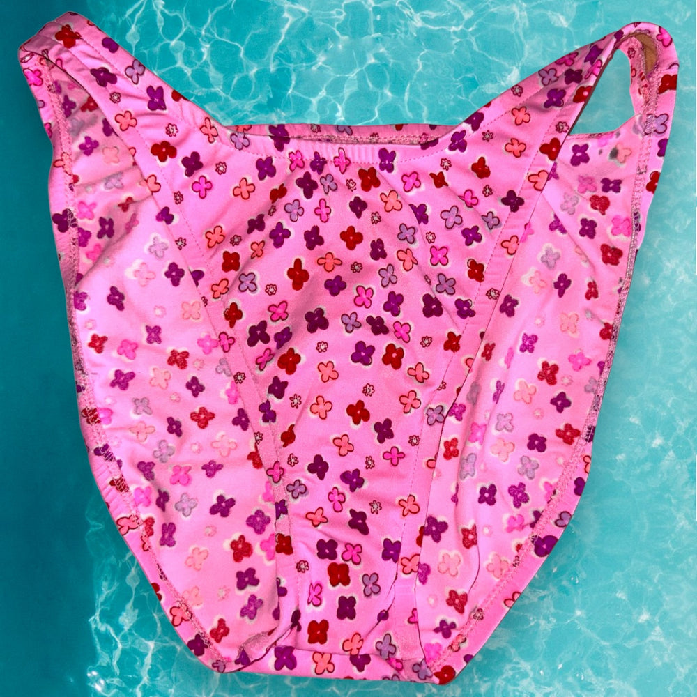 90's High Leg Full Coverage Floral Bikini Bottom | Pink Ditsy