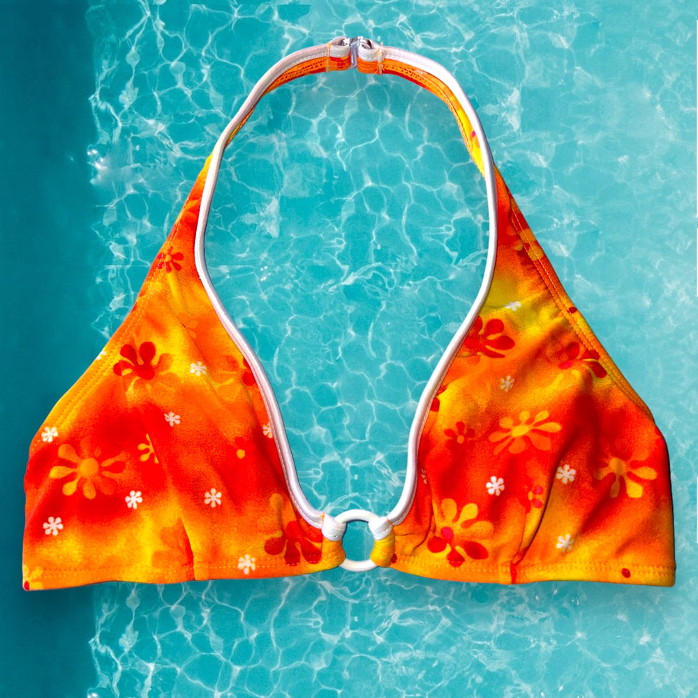 90's O-Ring Ringer Halter Bikini Padded Bralette Swimsuit Top | Sunburst