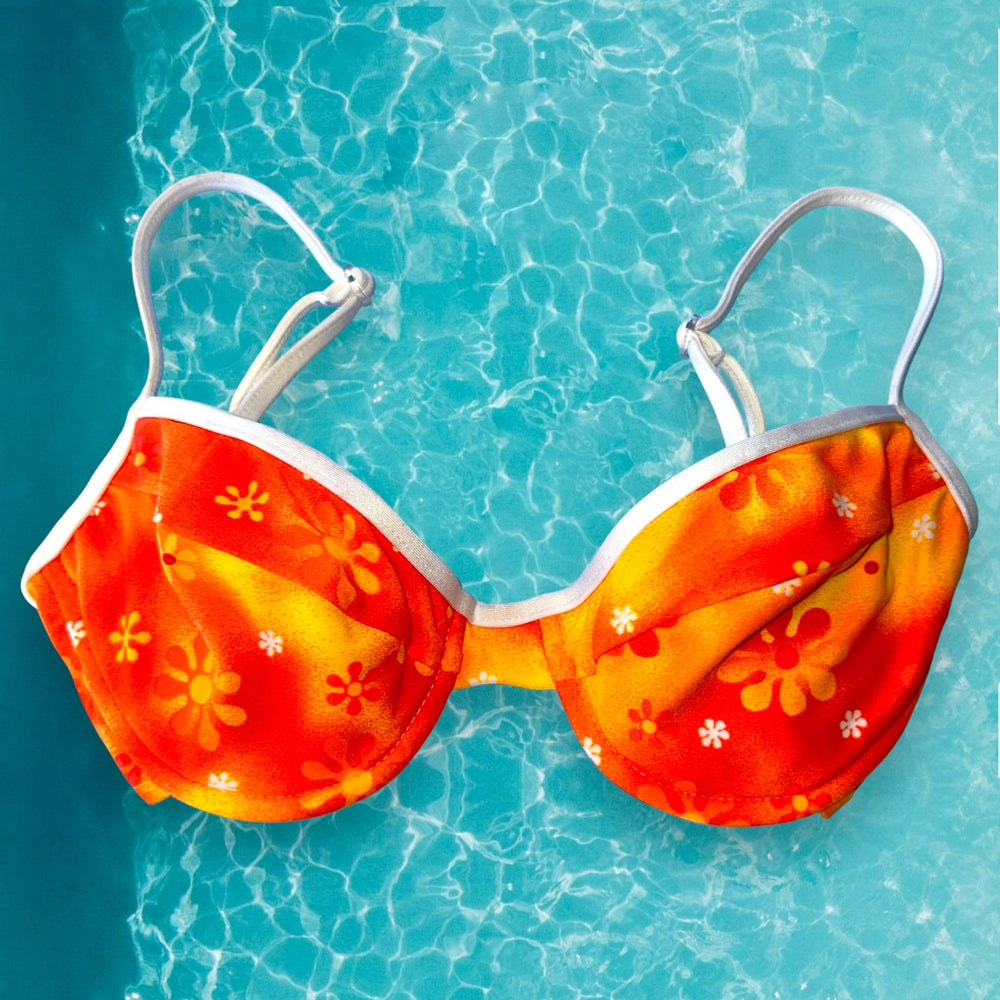 90's Underwire Padded Retro Push Up Bra Retro Swimsuit Bikini Top | Sunburst