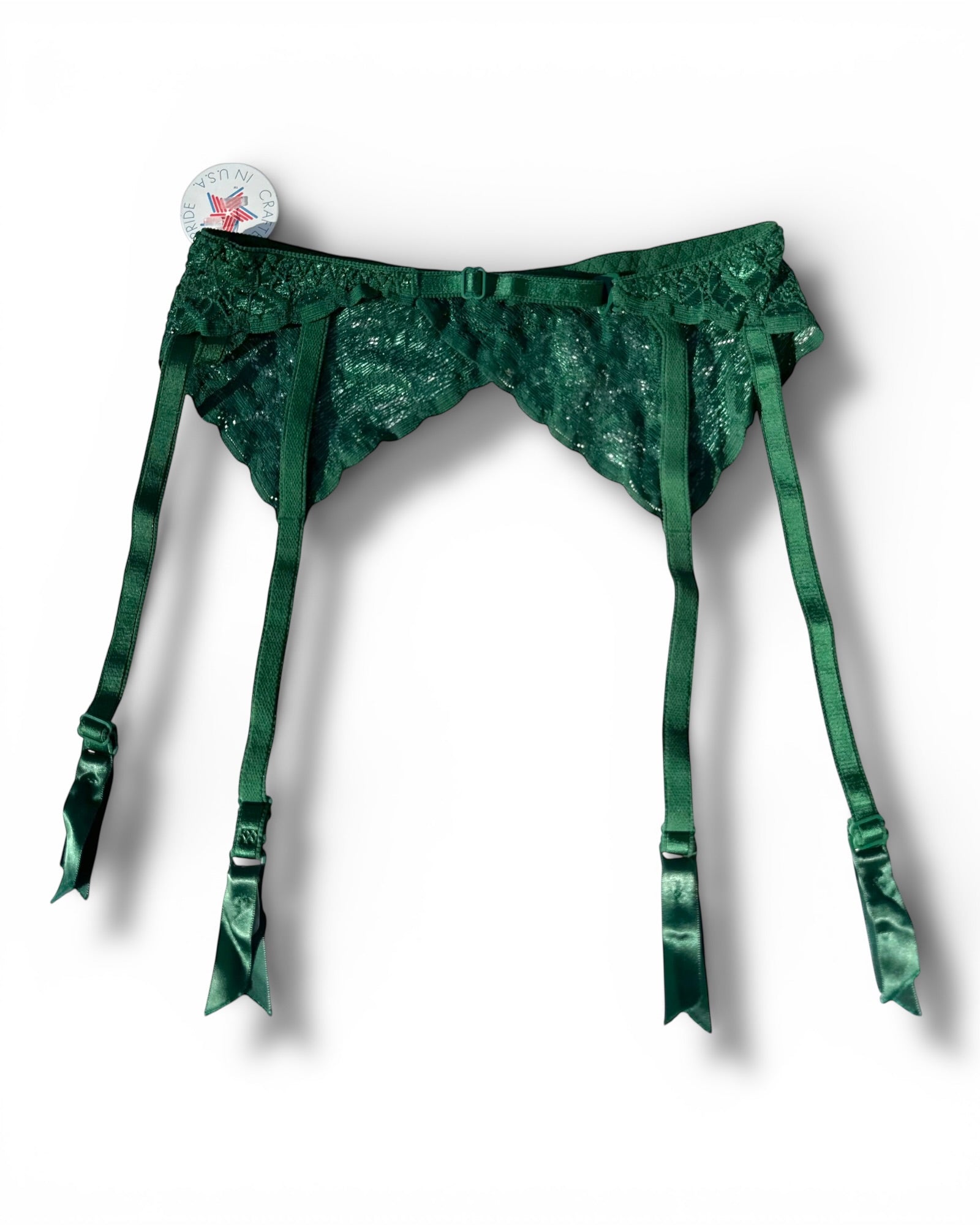1990s USA Made Green Lace Garter Belt Deadstock Denali Brand 1990s USA Made Green Lace Garter Belt Deadstock Denali Brand
