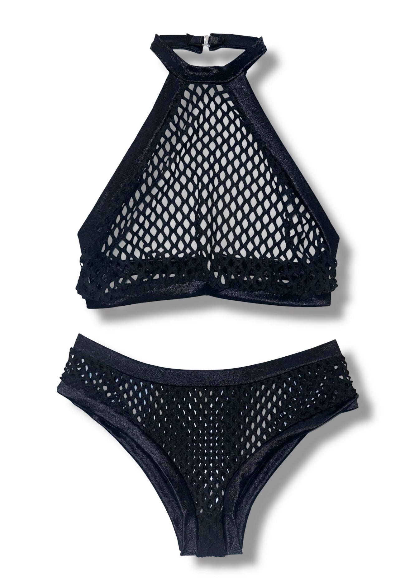 Y2K Sheer Black High-Neck Bra Top & Fishnet Booty-Short Lingerie Set –  Denali Brand