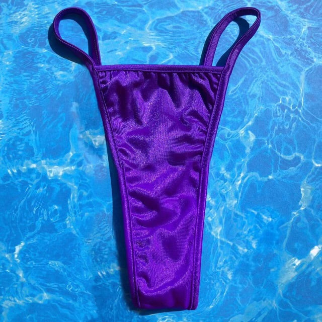 Y2K Skimpy Strappy Thong Bikini Bottom | Purple Glam