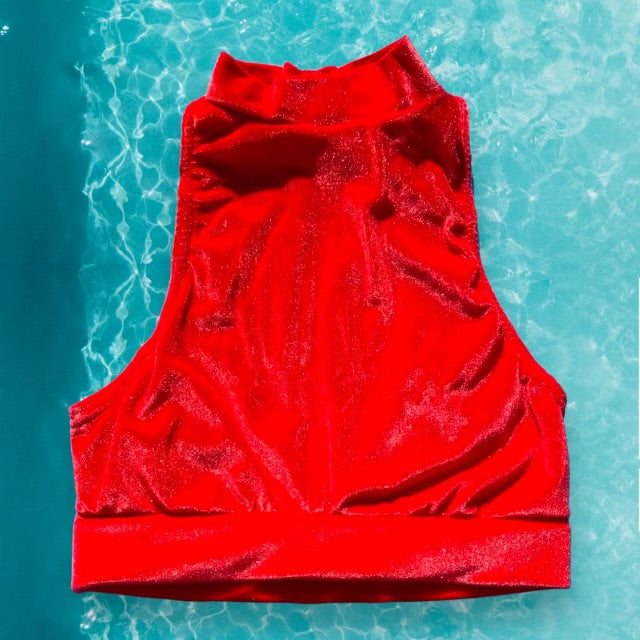 90’s Cutout Mock Neck Crop Swimsuit Top | Red Hot Velvet