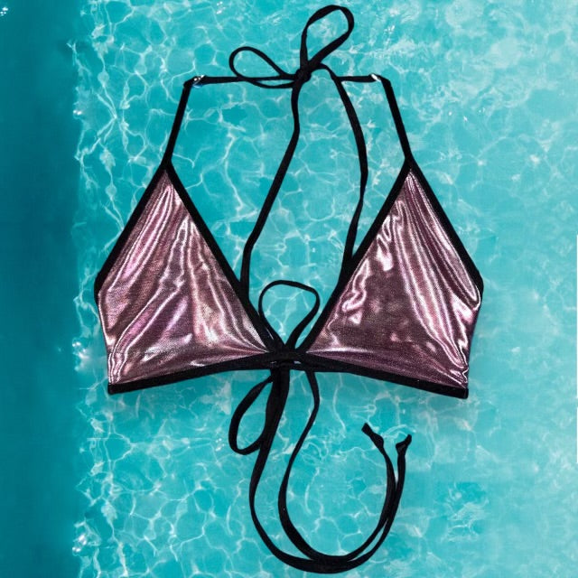 
                      
                        Y2K Skimpy Halter Triangle Bikini Top | Metallic Blush
                      
                    