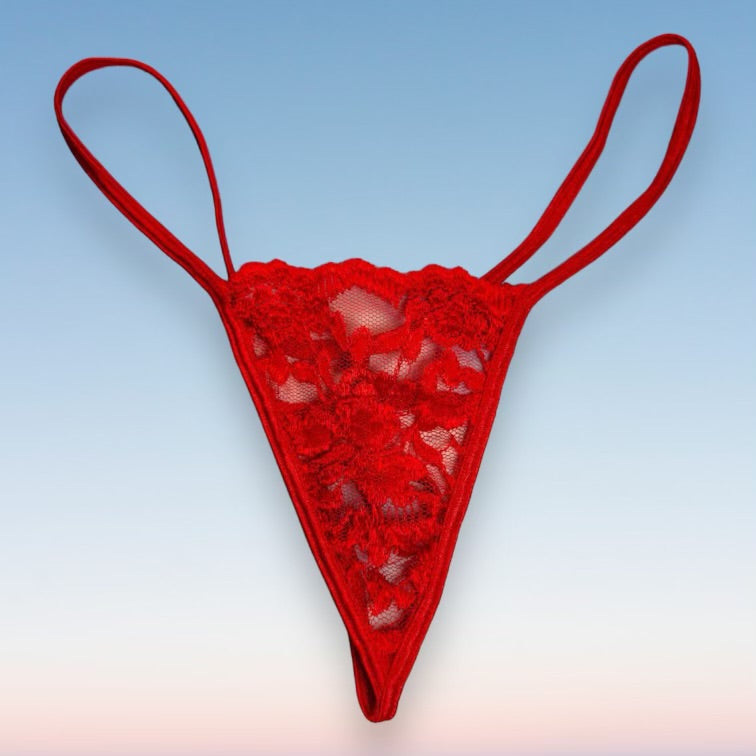 
                      
                        90's Skimpy Sheer G-String Thong Panty | Scarlet Red Lace
                      
                    