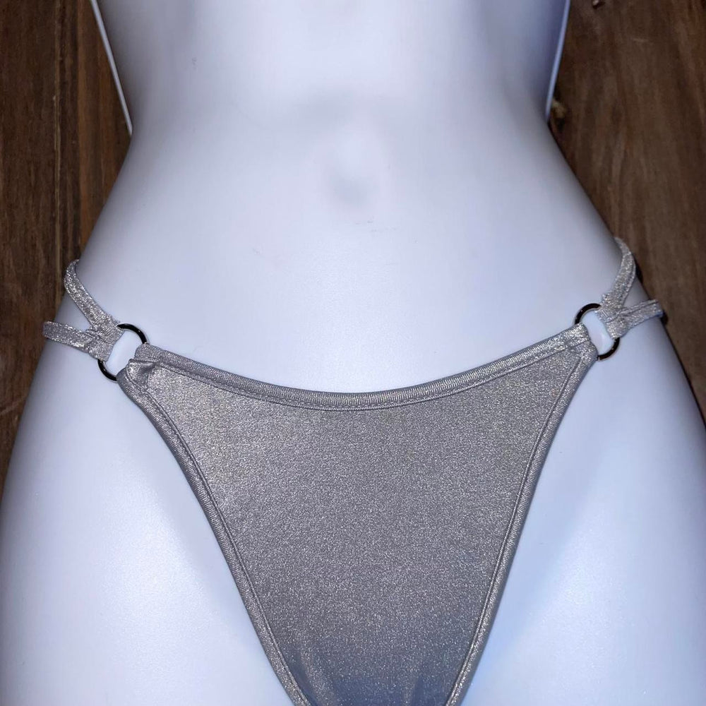 
                      
                        Y2K Double Strap O-Ring Thong Bikini Bottom | Silver Shimmer
                      
                    