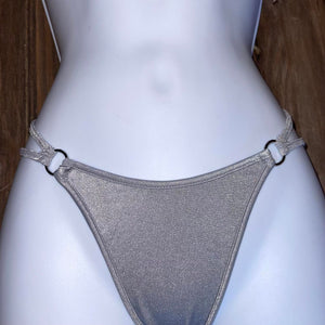 Y2K Double Strap O-Ring Thong Bikini Bottom | Silver Shimmer