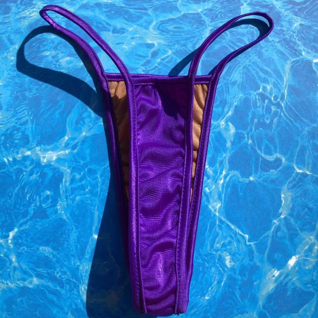 Y2K Skimpy Strappy Thong Bikini Bottom | Purple Glam