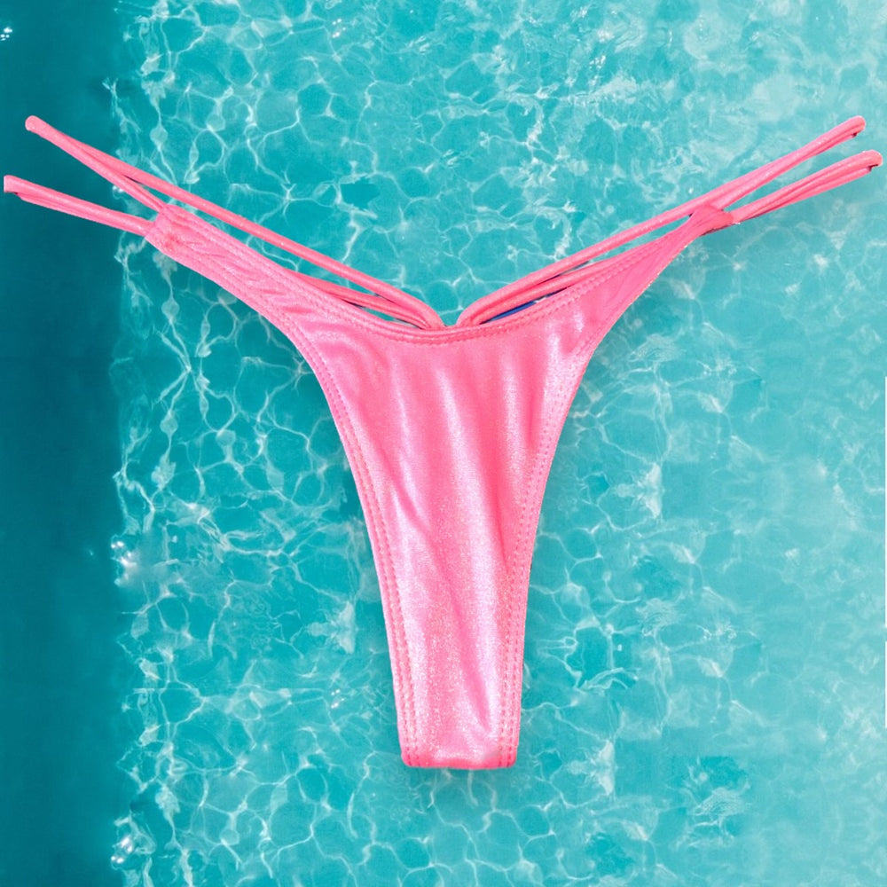 
                      
                        Small Strappy High Leg Thong Bikini Bottom | Pastel Pink
                      
                    