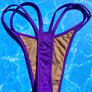 Y2K Double Strap Thong Bikini Bottom | Purple Glam