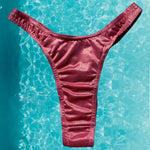 Satin Shimmer Ultra Flattering Thong Bikini Bottom | Rose