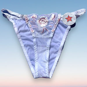 Embroidered Sheer Bikini Panty | White & Pastel Pink