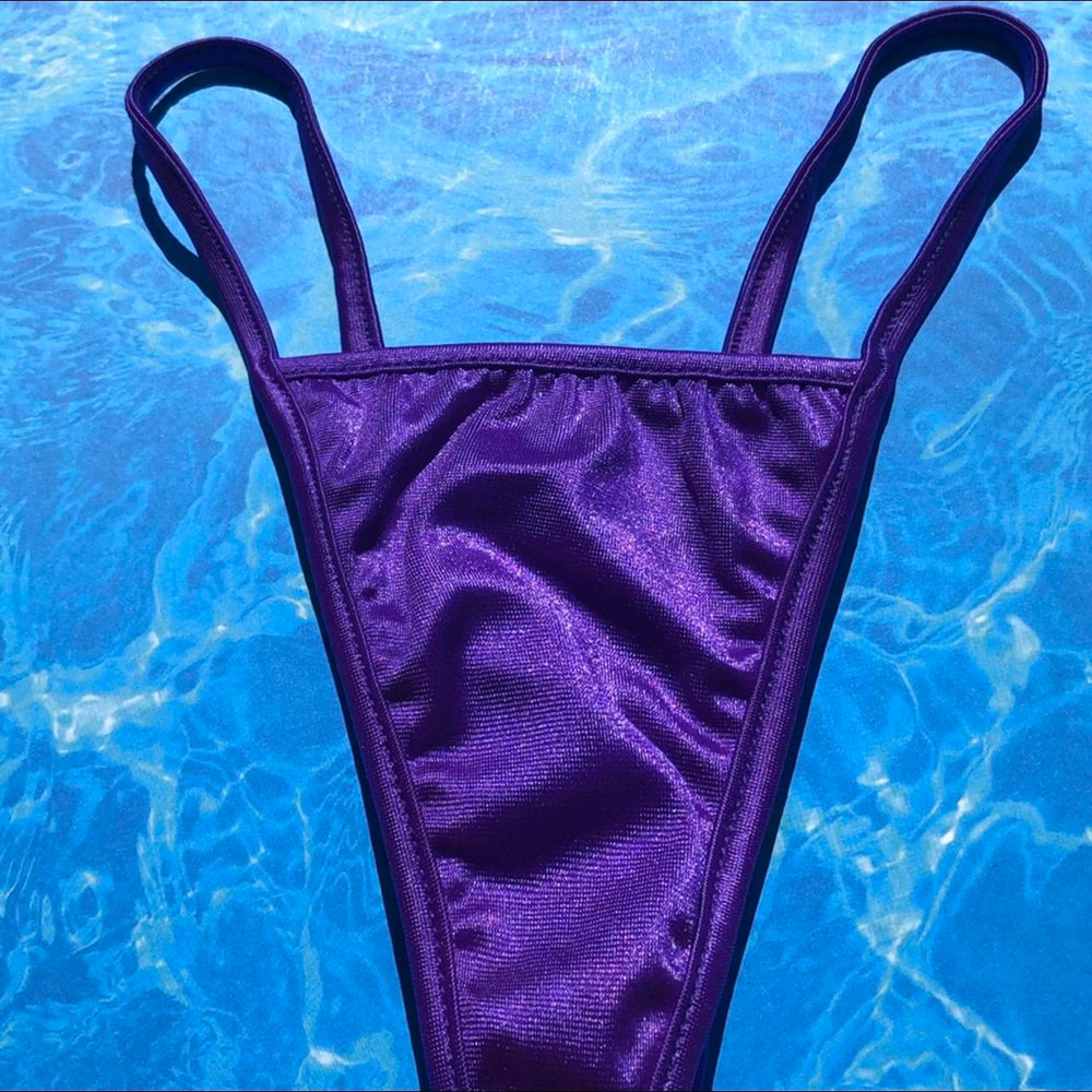 
                  
                    Y2K Skimpy Strappy V-Thong Bikini Bottom | Purple Glam
                  
                