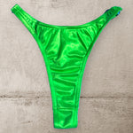 90's Lime Green Satin Clip-Side Thong Minimalist Bikini Bottom, Ultra Flattering Fit