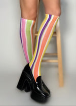 Vintage Pastel Sorbet Sheer Striped Knee-High Nylon Stockings | Made in USA