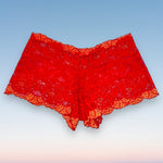 Y2K Sheer Shimmer Lace Booty Short Panty | Red Hot