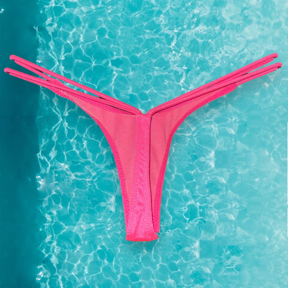 
                      
                        90’s Double Strap High Leg Thong Bikini Bottom | Neon Pink
                      
                    