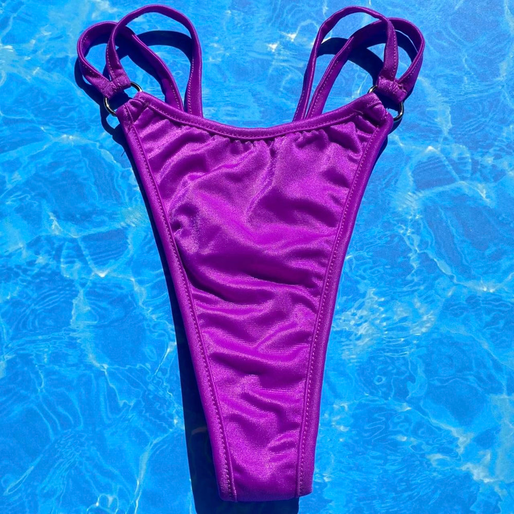 Y2K Double Strap O-Ring Thong Bikini Bottom | Magenta