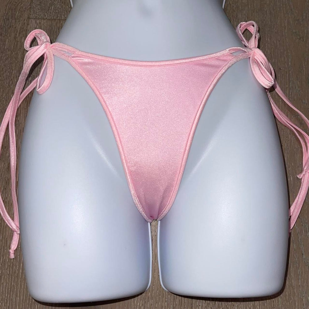 Y2K Double Strap Tie Side Thong Bikini Bottom | Pastel Pink Glam