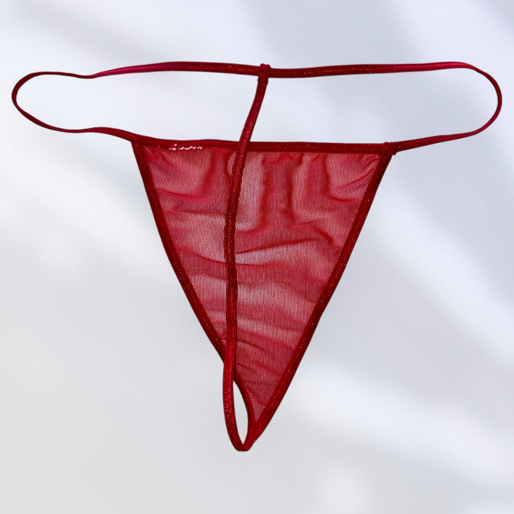 Red-Hot Sheer Mesh G-String Thong Panty Y2K Valentines Lingerie - Dainty Coquette