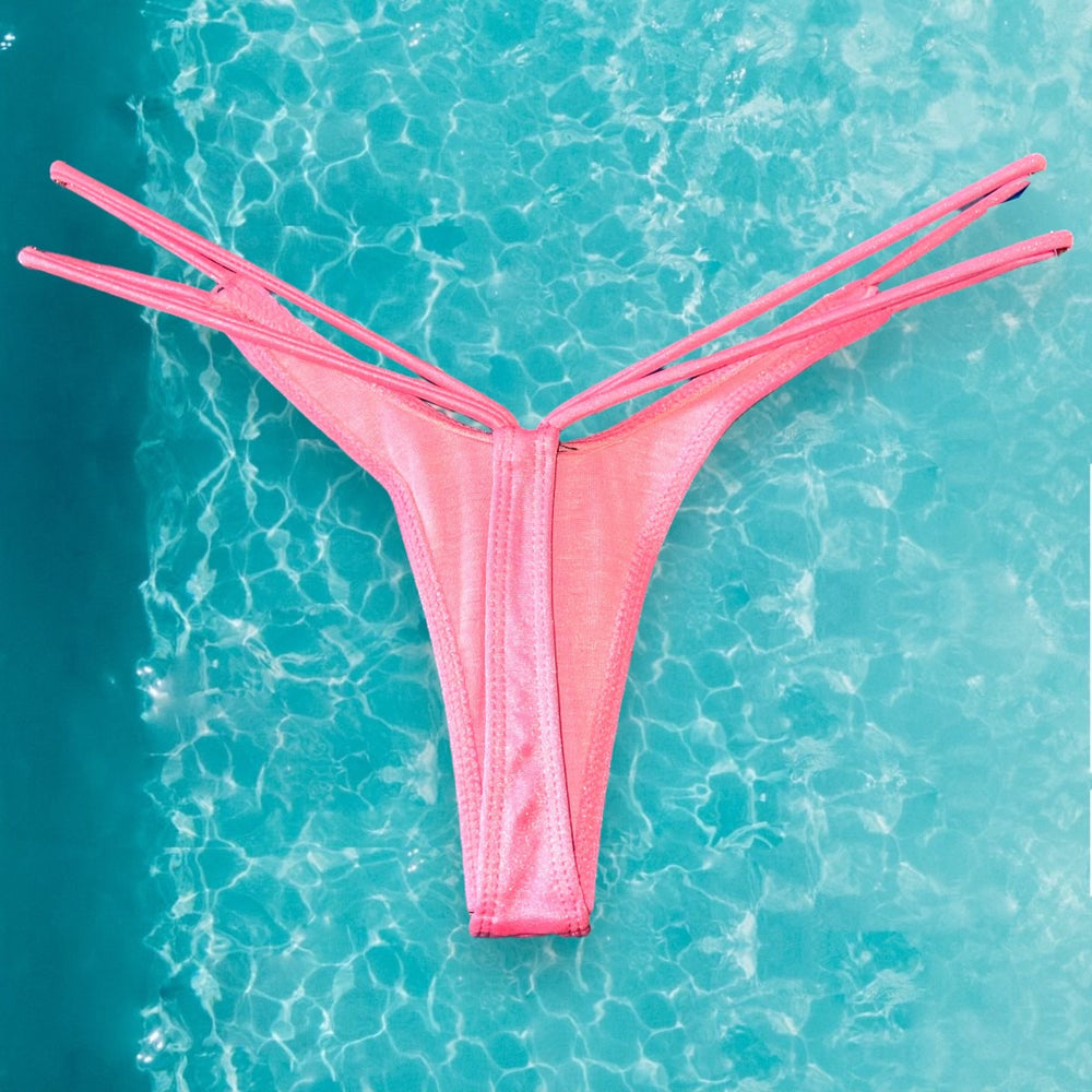 
                      
                        Small Strappy High Leg Thong Bikini Bottom | Pastel Pink
                      
                    