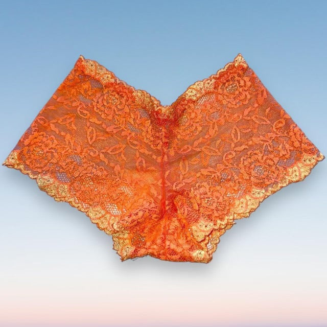 Y2K Sheer Shimmer Lace Booty Short Panty | Tangerine