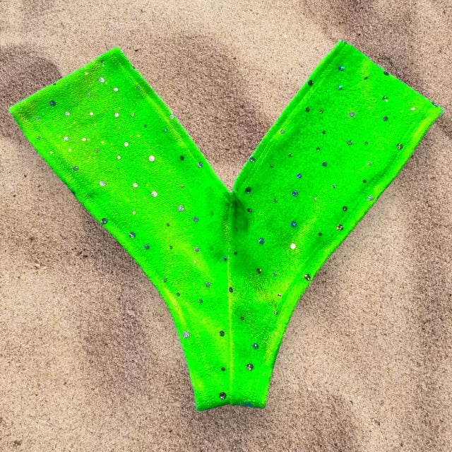 
                      
                        Green Velvet Shimmer V-Cheeky Bikini Bottom | Denali Brand
                      
                    