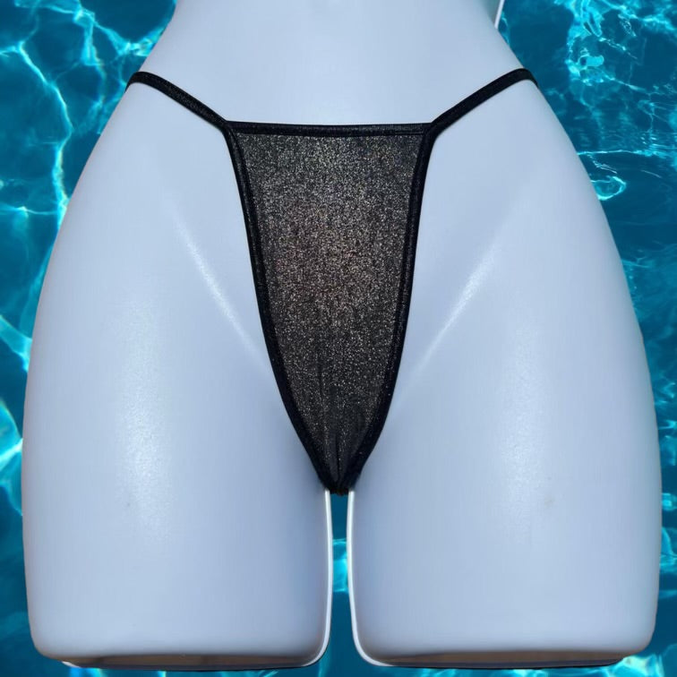Y2K Strappy G-String Thong Bikini Bottom | Metallic Gunmetal
