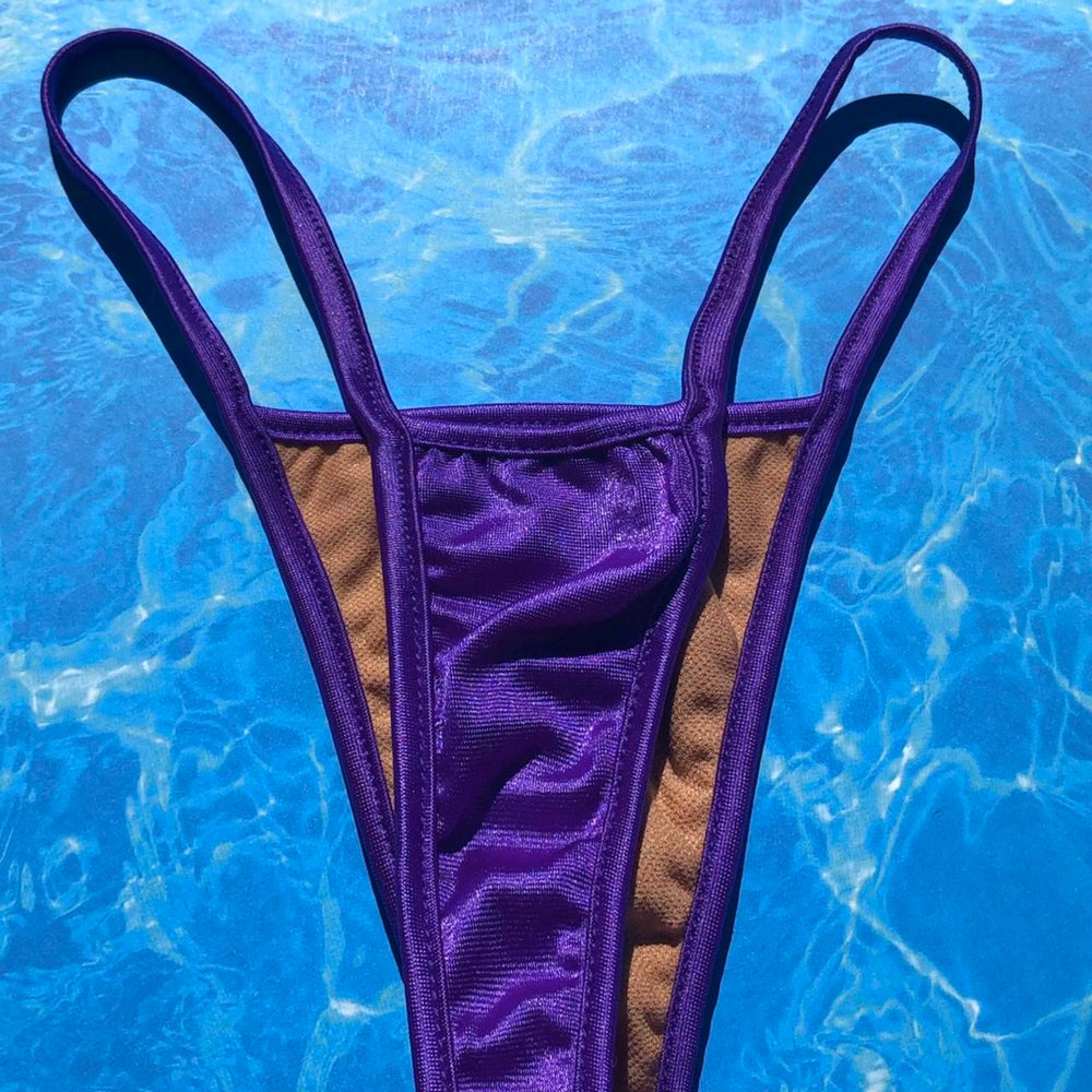 
                  
                    Y2K Skimpy Strappy V-Thong Bikini Bottom | Purple Glam
                  
                