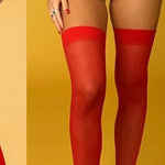 90s Sheer Fierce  Red Thigh High Stockings – Vintage Deadstock Coquette Accessory