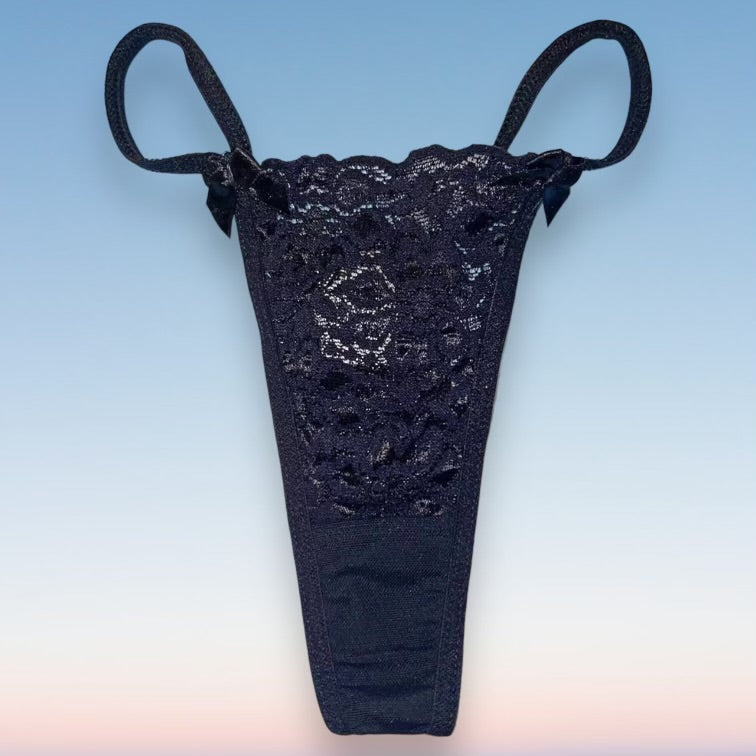 
                      
                        90's Zuliana Eyelash Lace String Thong Panty | Sheer Black Lace
                      
                    