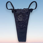 90's Zuliana Eyelash Lace String Thong Panty | Sheer Black Lace