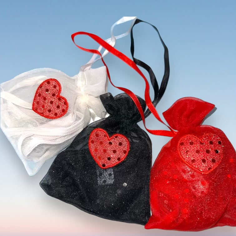 3 Pair Sequin Heart Thong Panty Bundle + Matching Cinch Pouches