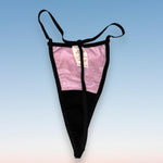 Skimpy Shimmer Satin Thong Panty | Black & Lilac