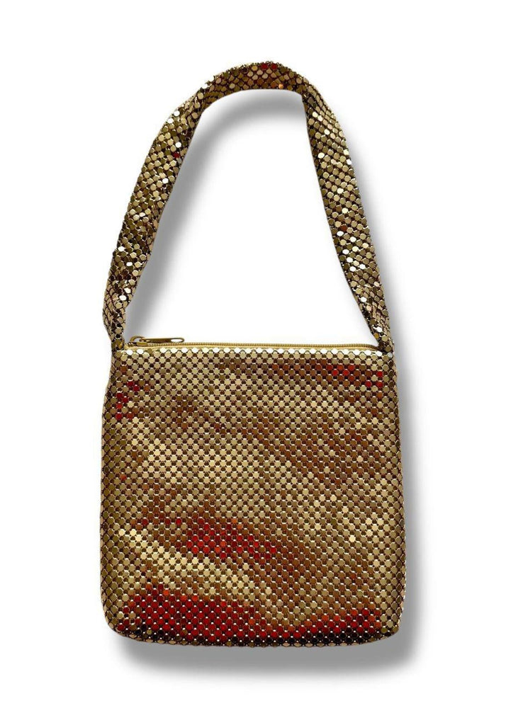 Vintage 1990s Gold Chainmail Mini Purse | Metallic Mesh Shoulder Bag | Y2K Evening Clutch