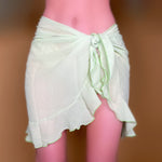 Zuliana Sarong Cover Up Ruffle Mini Skirt Semi-Sheer Chiffon | Keylime