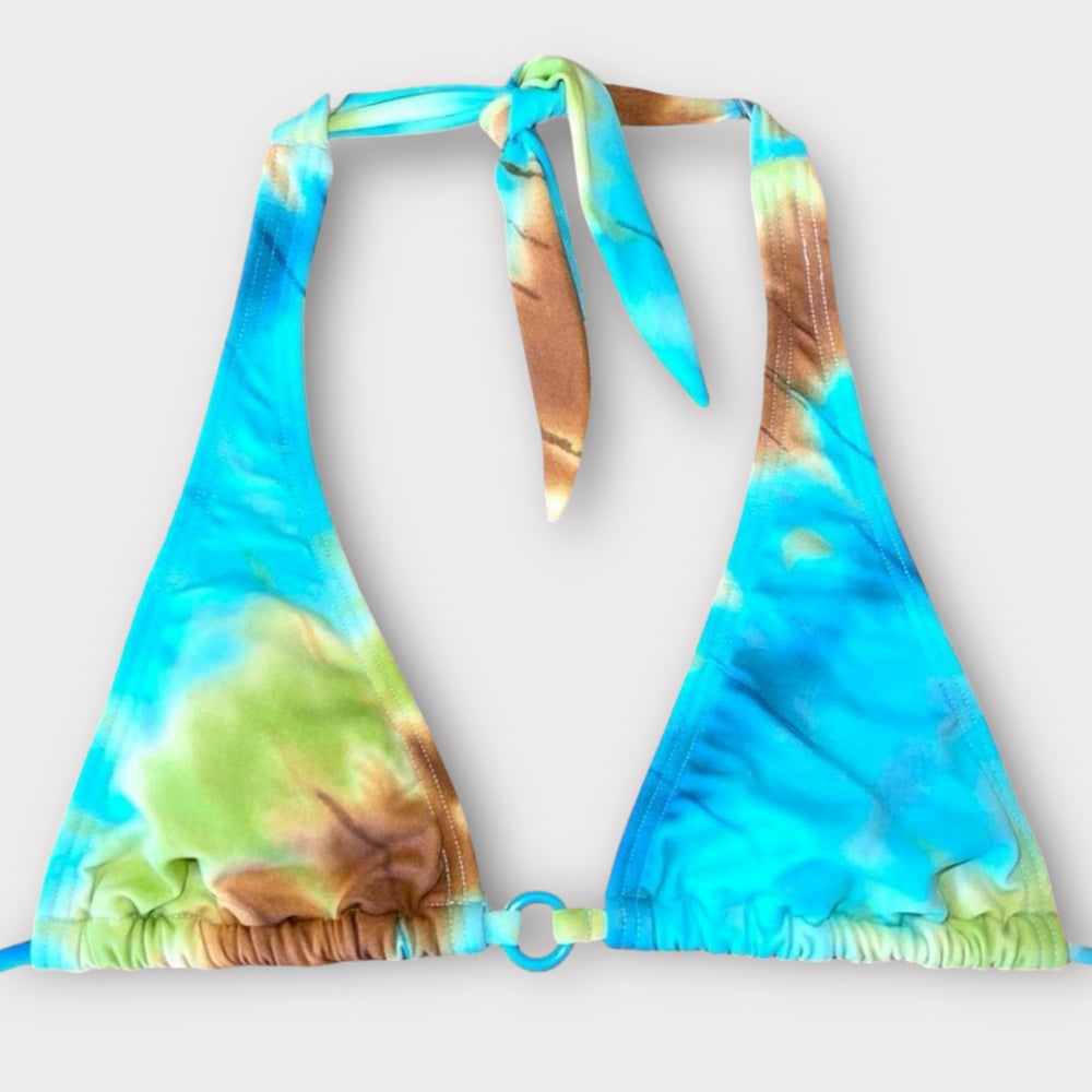 Y2K Minimalist Boho Tie Dye O-Ring Padded Halter Slide Bikini Top