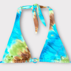 Y2K Minimalist Boho Tie Dye O-Ring Padded Halter Slide Bikini Top