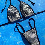 Small Metallic Silver Skimpy Adjustable Bikini Set | Vintage