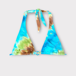 Y2K Minimalist Boho Tie Dye O-Ring Padded Halter Slide Bikini Top