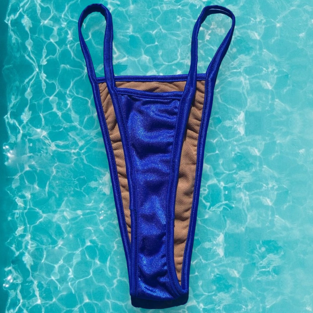 Y2K Skimpy Strappy Thong Bikini Bottom | Cobalt Blue Shimmer