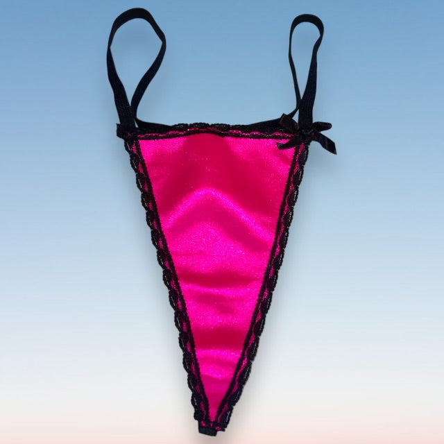 
                      
                        90's Black Lace Trim G-String Panty | Hot Pink Satin
                      
                    