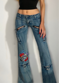 Y2K Corset Lace-Up Low-Rise Jeans Ultra-Rare Bell Bottom
