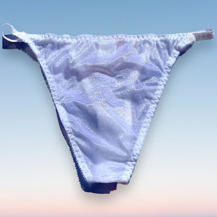 Embroidered Sheer Bikini Panty | White & Pastel Pink