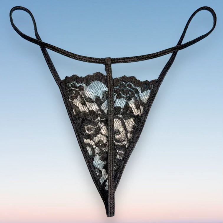 
                      
                        90's Skimpy Sheer G-String Thong Panty | Black Lace
                      
                    