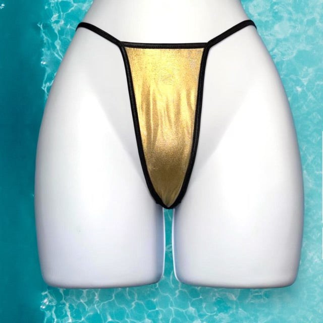 
                      
                        Y2K Ringer G-String Bikini Bottom | Metallic Gold & Black
                      
                    