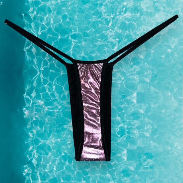 Y2K Strappy Thong Ringer Bikini Bottom | Metallic Blush