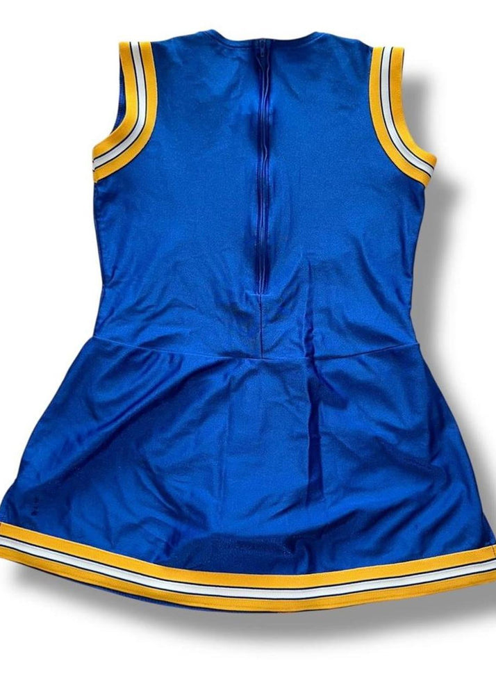 Y2K Cheerleader Costume Mini Dress | Blue & Yellow Built-In Bloomer Set | USA-Made