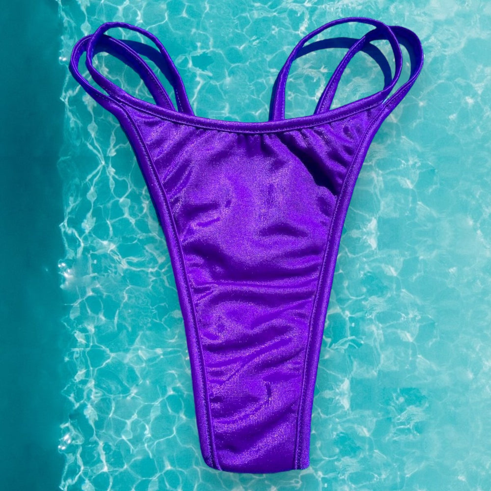 Y2K Double Strap Thong Bikini Bottom | Purple Glam